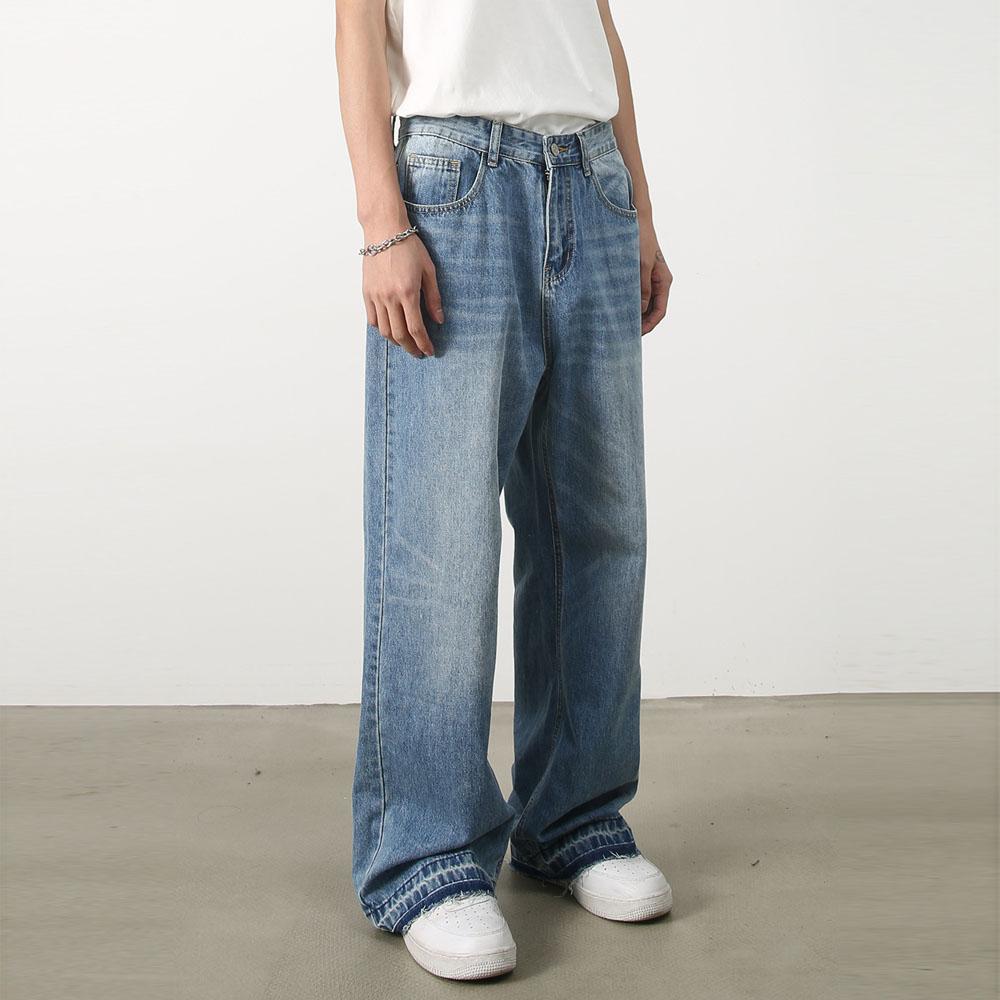 Men‘s Y2K Vintage Casual Wide Leg Jeans Ful Lentgh Baggy Pants Trousers Light Blue Denim Jeans New Streetwear Hip Hop