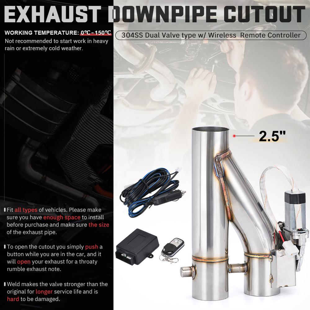 Universeller Edelstahl 304 2,0" 2,25" 2,5" 3" Elektrischer Auspuff-Fallrohrausschnitt mit zwei Ventilen und drahtlosem Fernzubehör