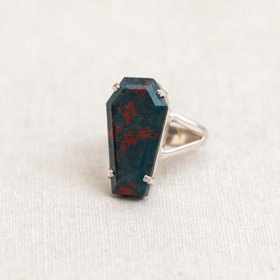 Bloodstone Coffin Ring: 925 Sterling Silver Gothic Style Ring Halloween Jewelry