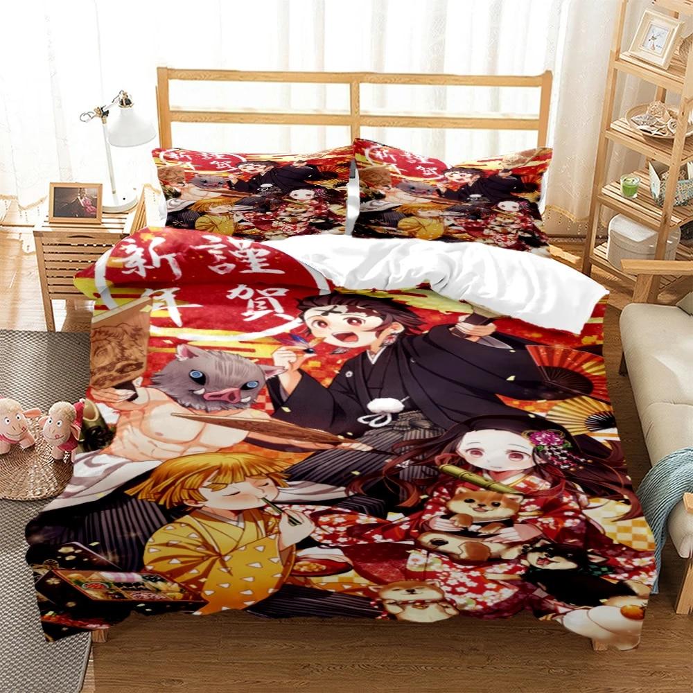 Demon Slayer Cover Digital Print Polyester Bedding Sets Child Kids Covers Boys Bed Linen Set For Teens King Size Bedding Set