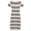 Women's French Retro Square Neck Striped Maxi Dress for Summer Vacation