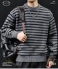 2025 Men's American-Style Striped Knit Sweater: Round Neck, Thick, Plus Size, Warm Autumn/Winter Layer