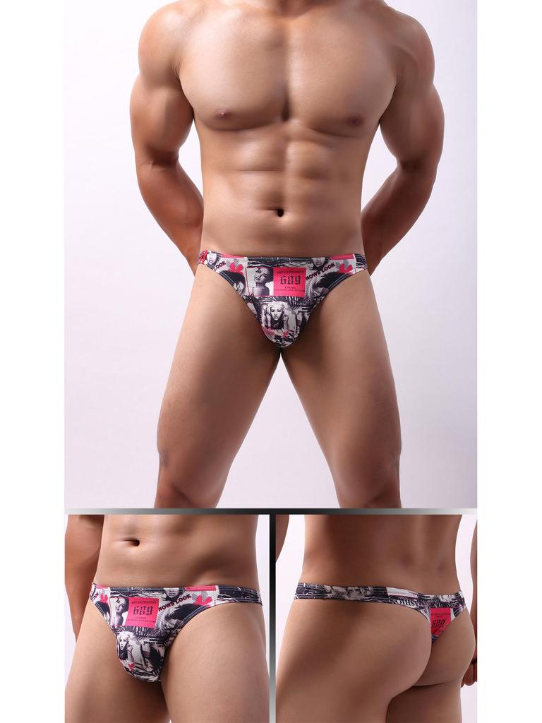 European & American Cartoon Print Low-Rise Men's Moisture-Wicking Thong E071