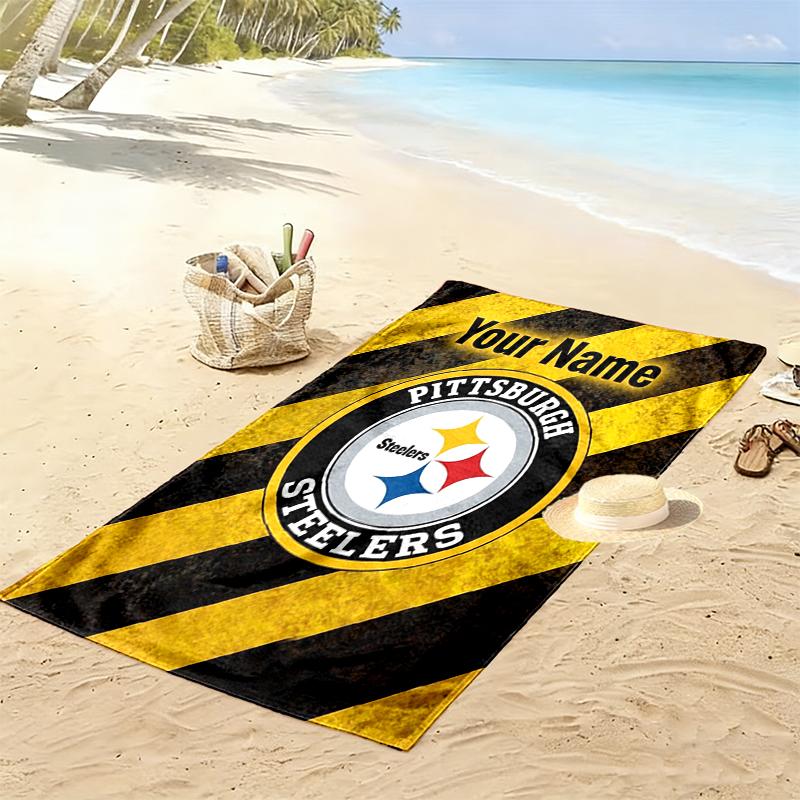 Custom NameSteelers Logo Beach Towel Soft Microfiber Summer Towel Quick Dry Absorbent Towel for Beach Swimming Pool Travel