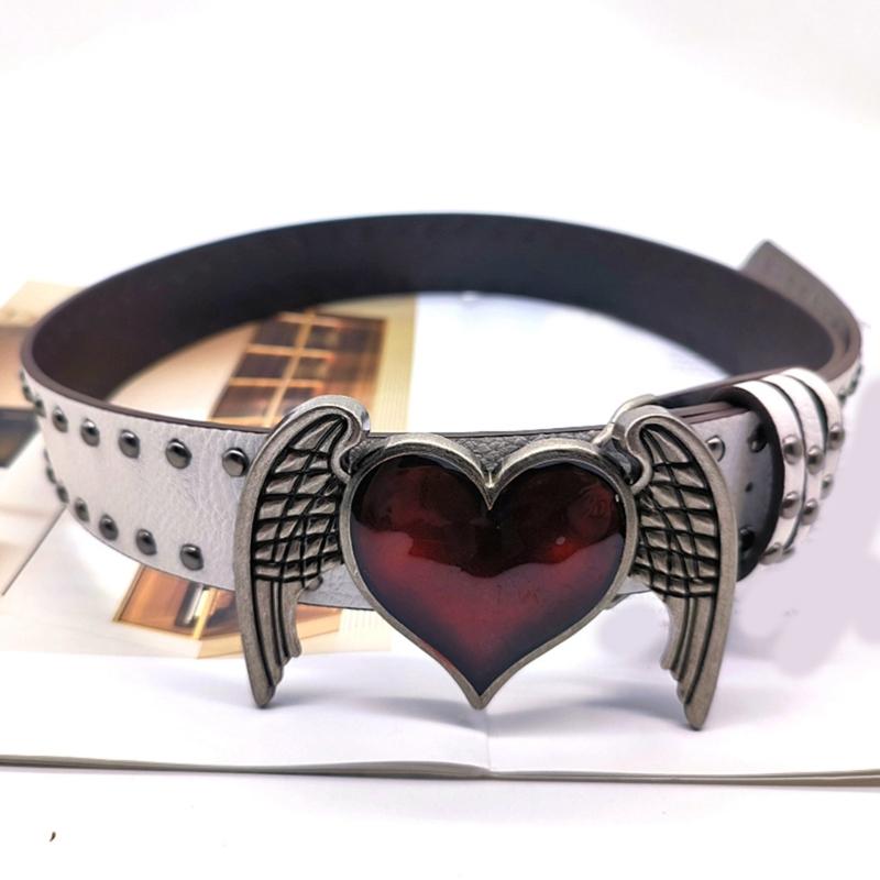 PU Waist Belt with Heart&Wing Buckle Adjustable Length Waist Belt Girls Jeans Dresses Skirt Coat Decors Waistband