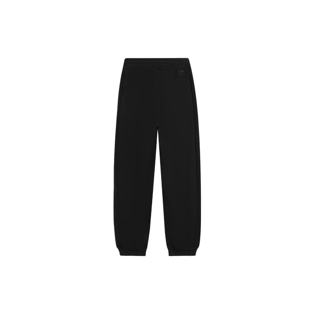 Li Ning Sports Lifestyle Series Casual Fleece Cuffed Waist Solid Color Early Autumn Knitted Sports Pants Women Pants Black AKLU868-1