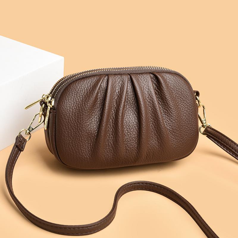 Women's Pleated Crossbody Bag Three Layer Zipper Large Capacity Able Versatile Casual Premium Top Shoulder Bag