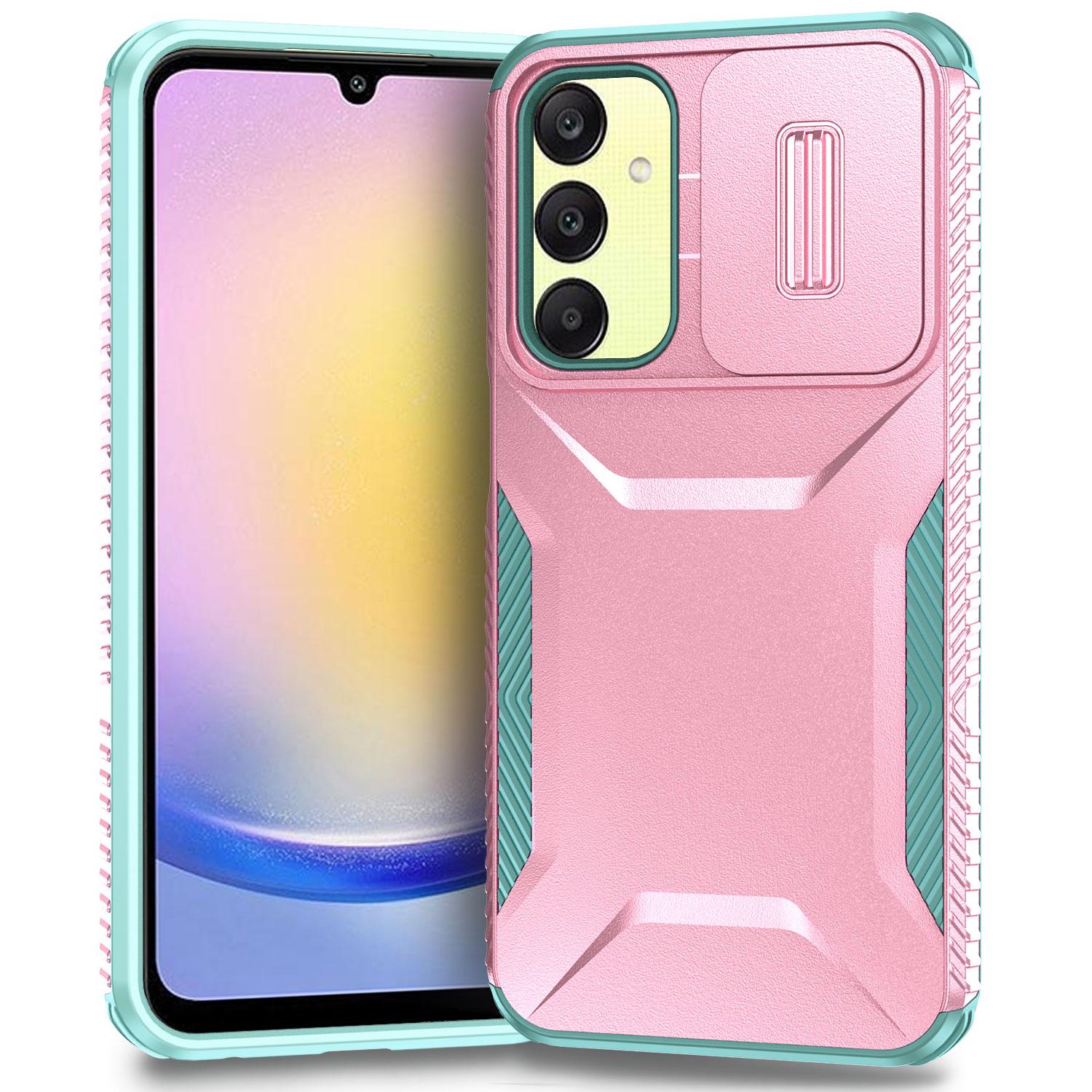 

For Samsung Galaxy A25 5G (Global) (161.0 x 76.5 x 8.3mm) Case TPU+PC Military Grade Shockproof Cover Pink/Grey Green