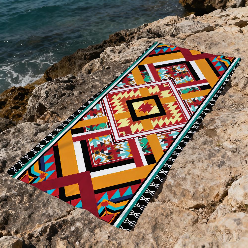 Fashion Ethnic F-Frame Towel Large Quick-Drying Microfiber soft Beach Towel for Travel Fitness Sauna Bathing Camping