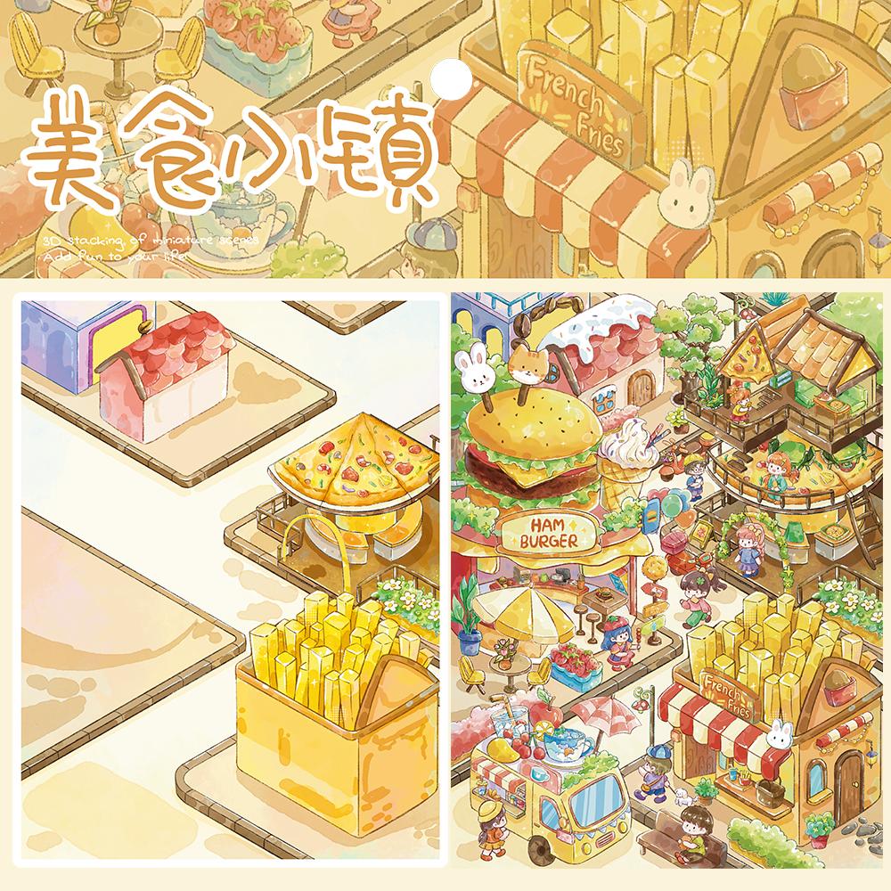 

4PCS Gourmet Town Landscaping 3D Sticker Laptop Cool Living Room Y2k Fashion Waterproof Cafe Luggage Scrapbooking Stickers