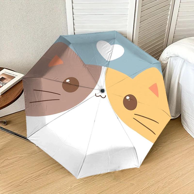 

1pc cat love Automatic Folding Umbrella 8 Rib Iron Frame, Compact Portable Umbrella Suitable for Travel, Daily Use, Birthday, Women & Men Gift 021