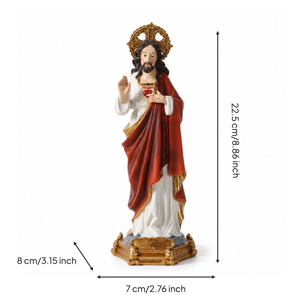 Religious Figurine Detailed with Golden Circlet Classical Resin Statue for Altar, Prayer
