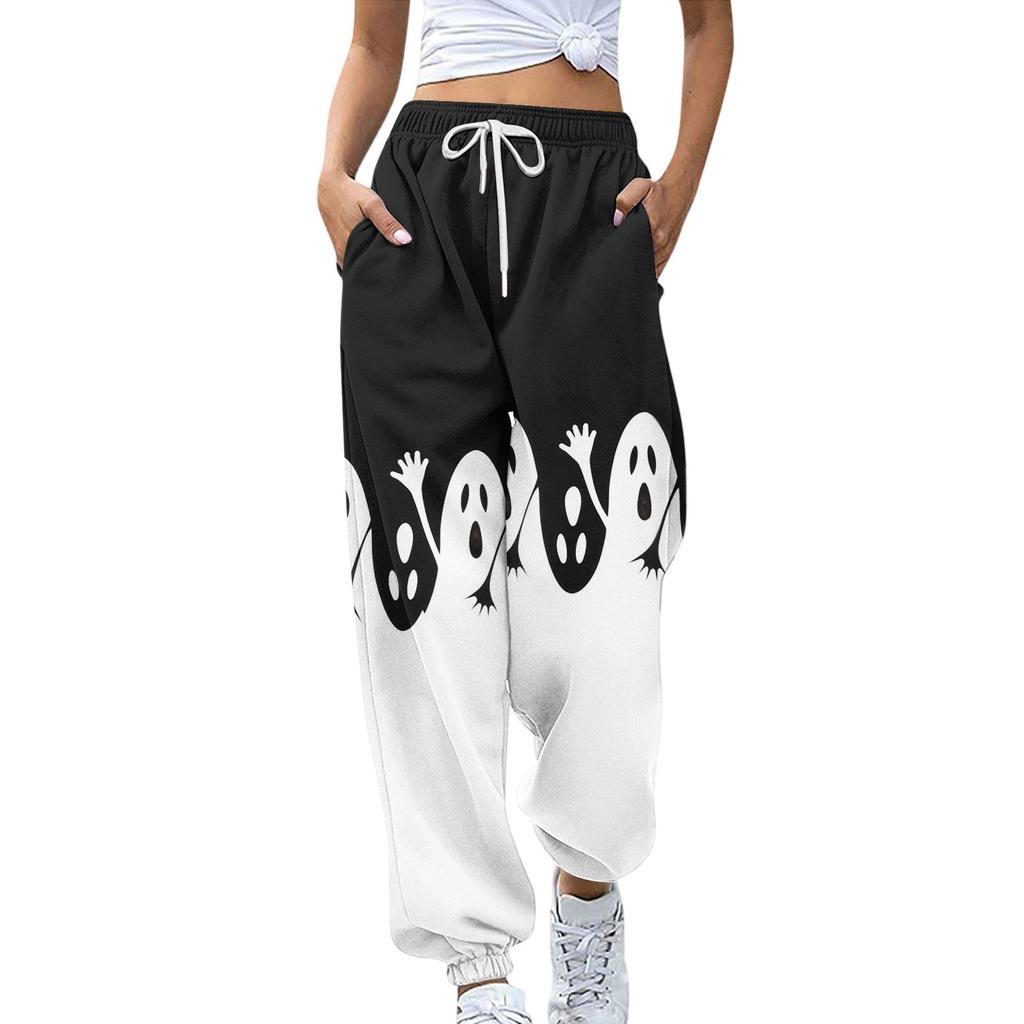 Sweatpants for Women Elastic Waist Drawstring Casual Pants Halloween Printing Pants with Pockets