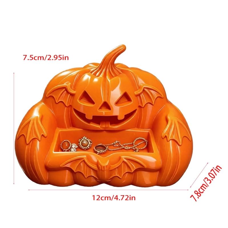 Halloween Jewelry Tray Pumpkin Sofa Sculpture Trinket Holder with Bats Wing Detail, 3D Printed Rings Organizers for Dresser Top and Party Display