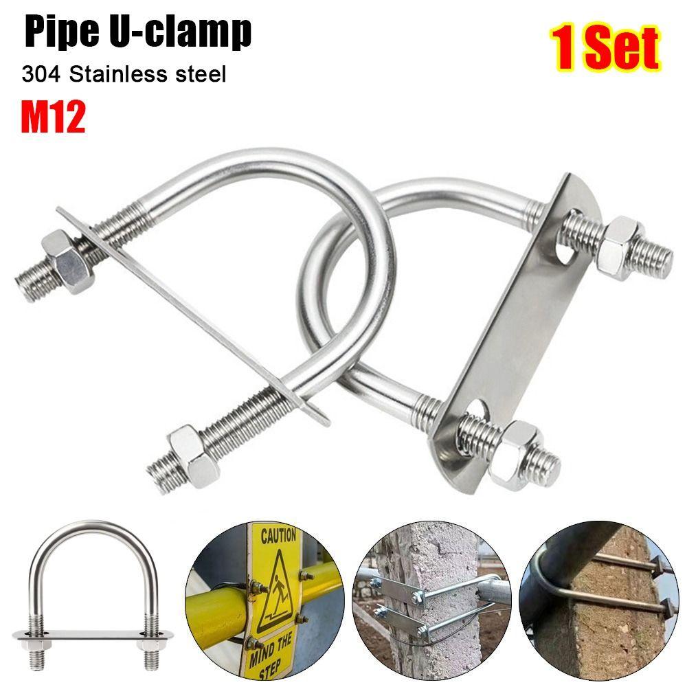 1Set 304 Stainless Steel Pipe U-clamp Screws Right Angle U-bolt Durable Round Bolt  for Round Tube