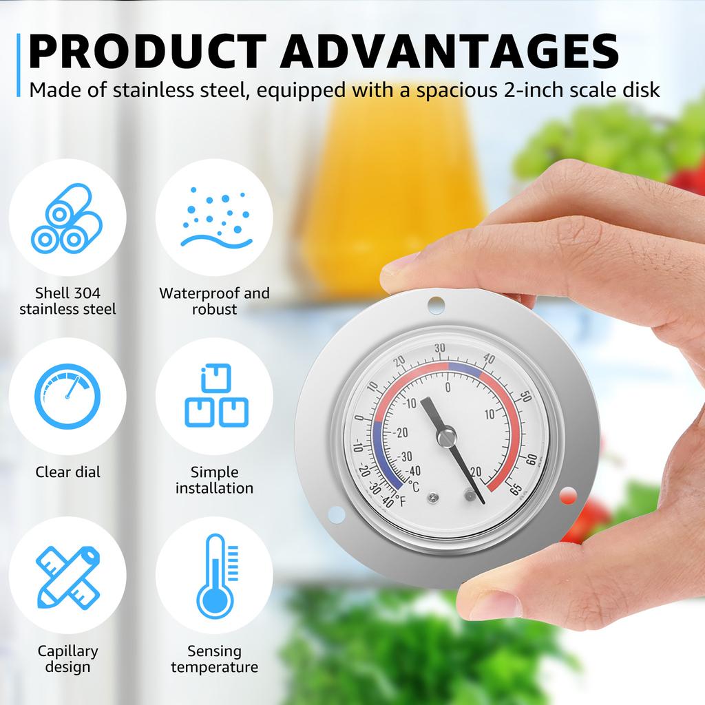 Cooler Thermometer Commercial Freezer Thermometer Capillary Design Refrigeration Gauge Range -40 To 65 ℉ / -40 To 20℃ 2.17" Dial