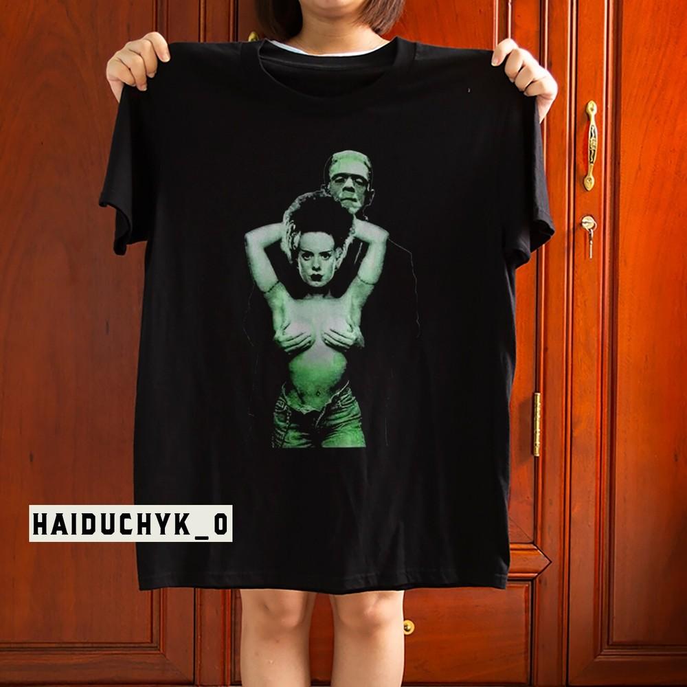 Frankenstein And Bride Horror Monster Movie Unisex Black T-shirt S-5XL Unisex T-Shirt XXXL
