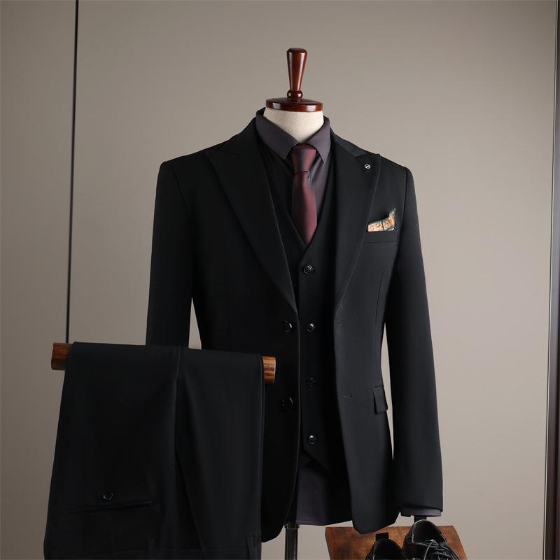 Premium British Two-Button Men's Three-Piece Suit: Solid Color, Western Style, Formal Business Wear