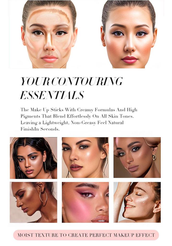 Fit Colors 3D Liquid Highlighter & Contour Blush - Matte & Pearlescent Multifunctional Makeup Brightener.
