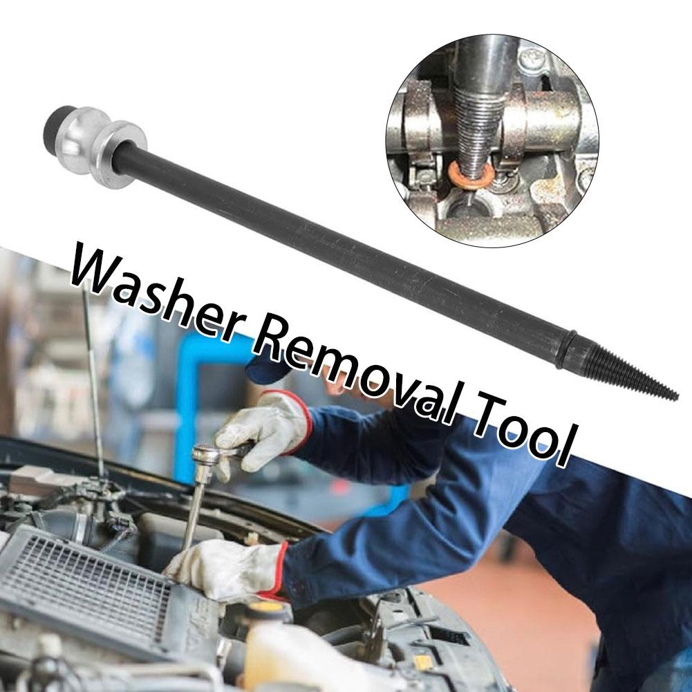 Car Repair Fuel Injector Seal Puller Tool Set with Slide Hammer Steel Cone Thread Tip for Copper Washer Gasket Removal Universal
