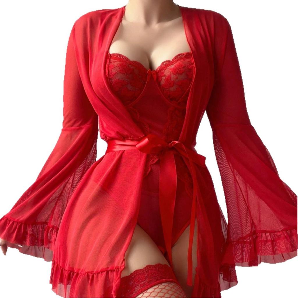 Sexy sexy Nachthemd Pyjama Damen Nachthemd Spitze Netz Schal Zweiteiler Set