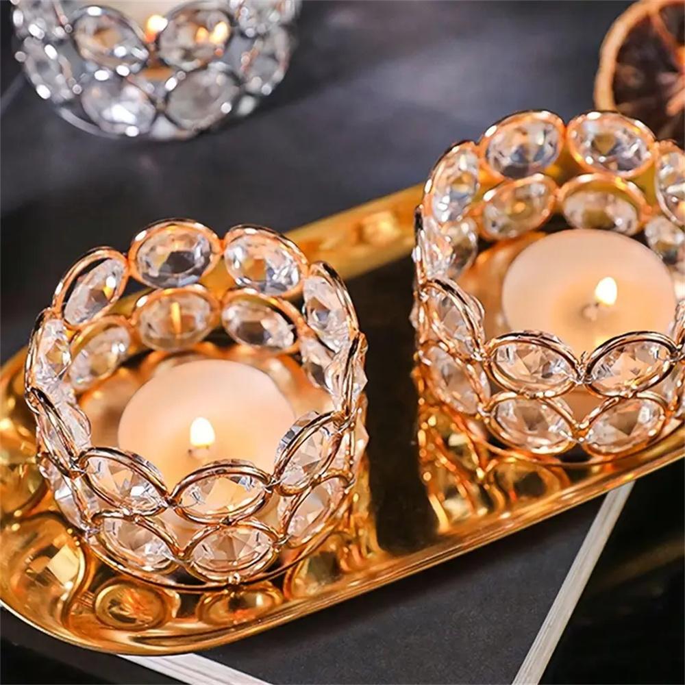 4pcs Silvery Golden Crystal Tealight Candle Holders for Home Table Bedroom Centerpiece Wedding Family Party Decor Creative Gifts