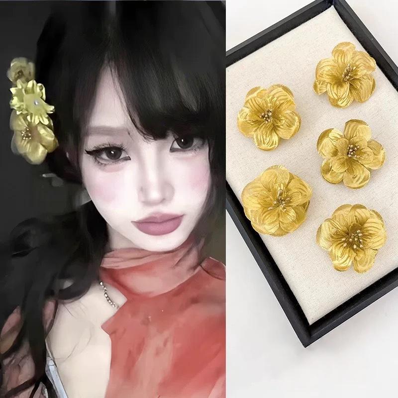 

5 шт. золотые/серебряные цветы нашивка свадебная вечеринка ремесло домашние заколки для волос искусственные цветы боковая заколка для волос аксессуары своими руками женский декор A1