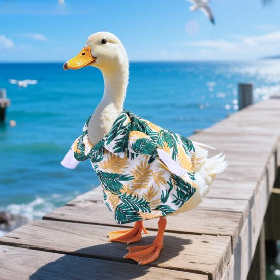 Hawaii Duck Outfit Lapel Pet Duck Clothing Tropical Leaf Print Costume for Pet Ducks And Geese Parties Beach Seaside Outings Dress-up