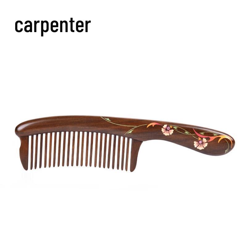 Tan Mujiang Carnation Inlaid Kingwood Comb