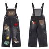 American Vintage Denim Overalls Men Women Leopard Patchwork Loose Wide Leg Embroidery Casual Jeans