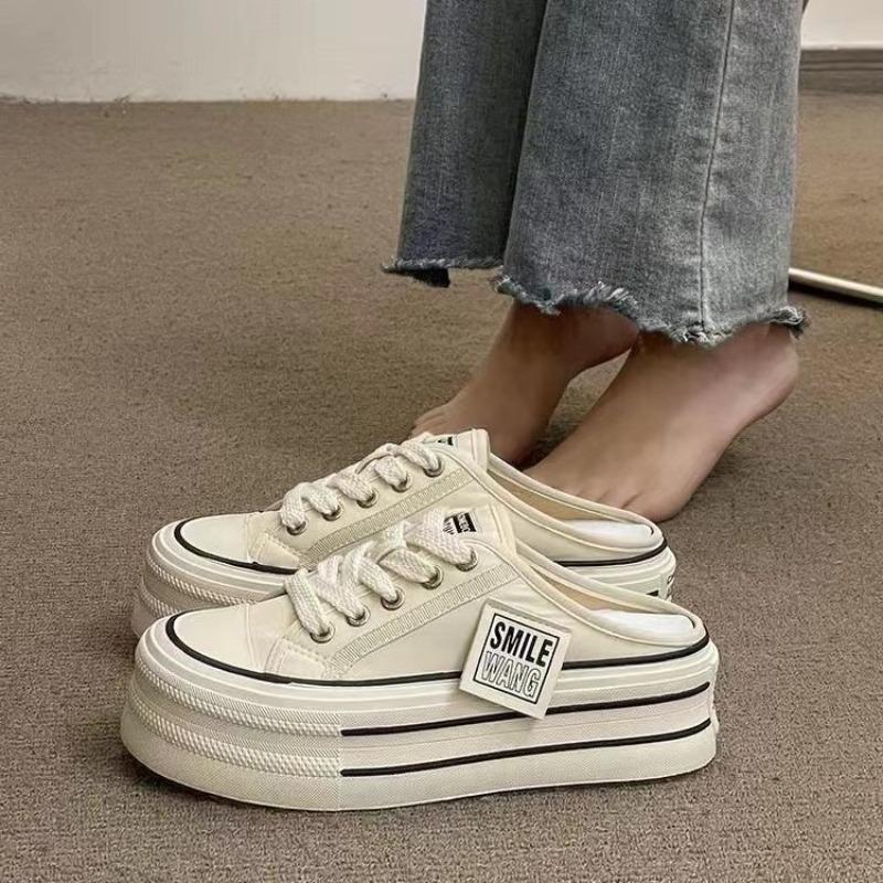 

Summer New Thick Slippers Fashion Casual Women Canvas Bottom Heightening Sandals Female Indoor Baotou Low Sneakers 35