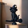 Durable Cat Decoration Witch Figurine, Black Riding Broom Statue, 3D Printed Figurine Ornament, Collectible Desktop for Home Office Decor Light Luxury