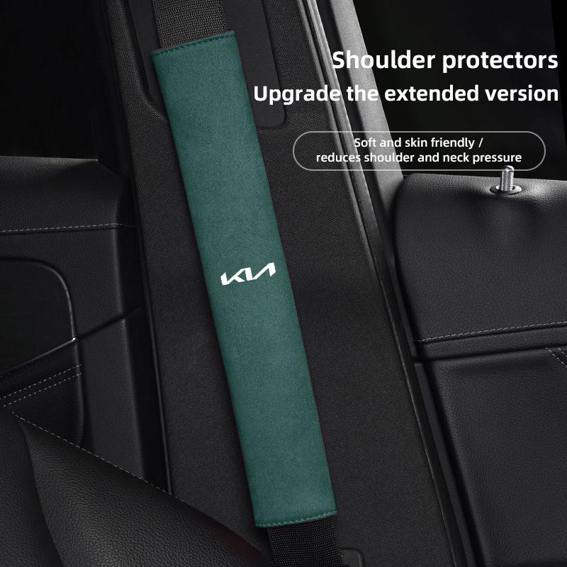 2Pcs Car Interior Seat Belt Suede Leather Shoulder Cover For KIA K9 Sportage Niro K5 Carnival EV6 EV9 EV3 K8 Stinger Forte Ceed