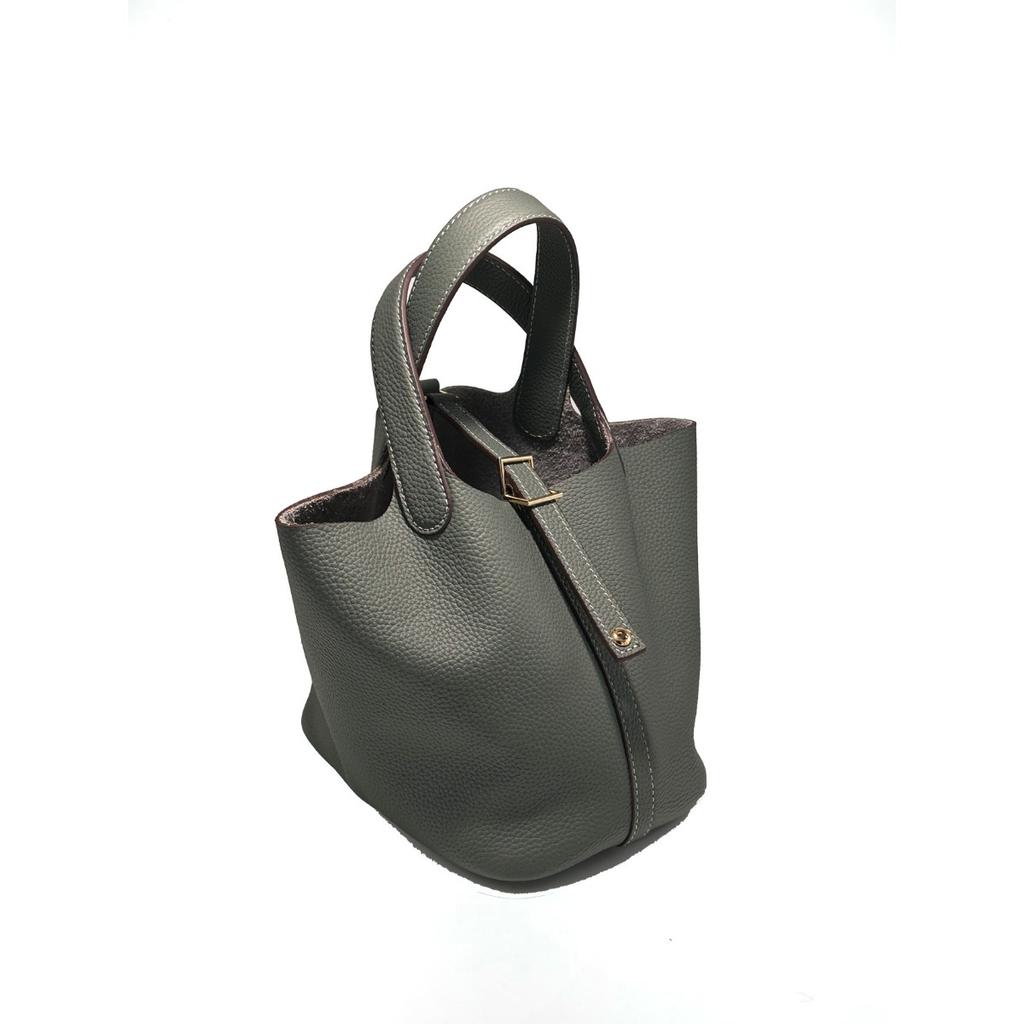 Vegetable Basket Handbag All Handmade Leather Togo First Layer Cowhide Premium Versatile Bucket Bag Women's Bag Factory Wholesale