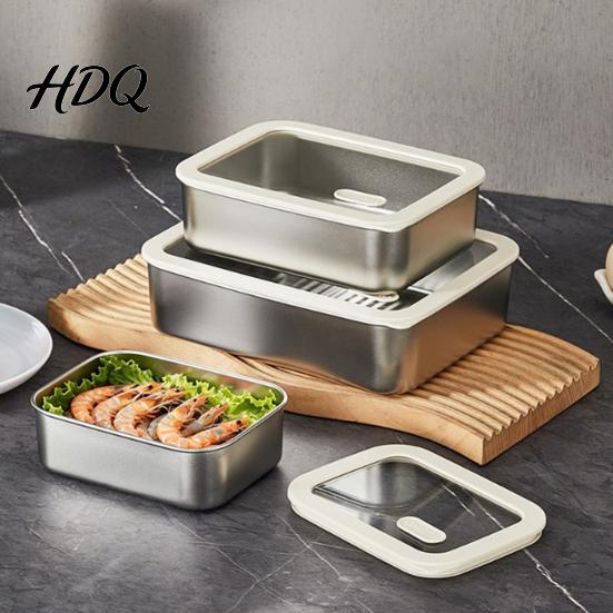 Heavy Duty Metal Storage Tins 304 Stainless Steel Food Containers with Glass Lids Leakproof Bento Lunch Box Leak Proof Kitchen Organizers Set,