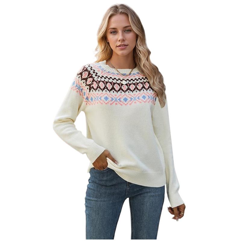 Höst Vinter Vintage Dam Stickad Tröja Patchwork Slim Dam Pullover