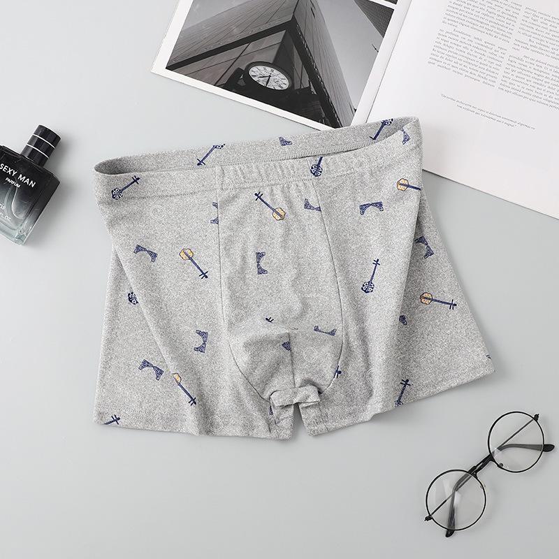 Men's Breathable Boxer Briefs - Printed Mid-Waist, Youthful Plus Size, Loose Four-Corner Shorts