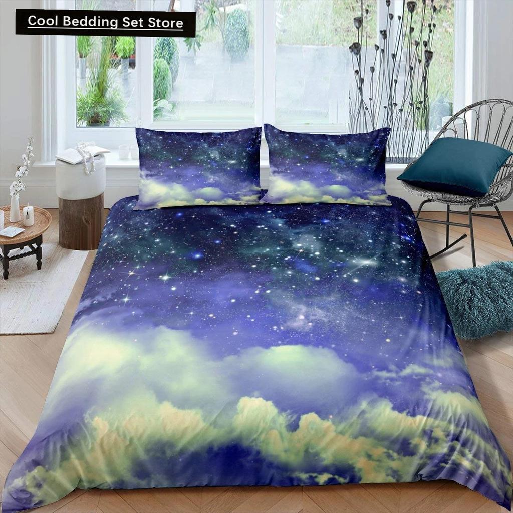 Starry Sky King Queen Duvet Cover Colorful Galaxy Bedding Set Outer Space 23pcs Quilt Cover Glitter Polyester Comforter Cover