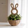 Dried Flower Wall Holder Easter Bunny Woven Basket, Handmade Rabbit Rustic Hanging Basket for or Faux Flowers Plants, Farmhouse Home Door Decor