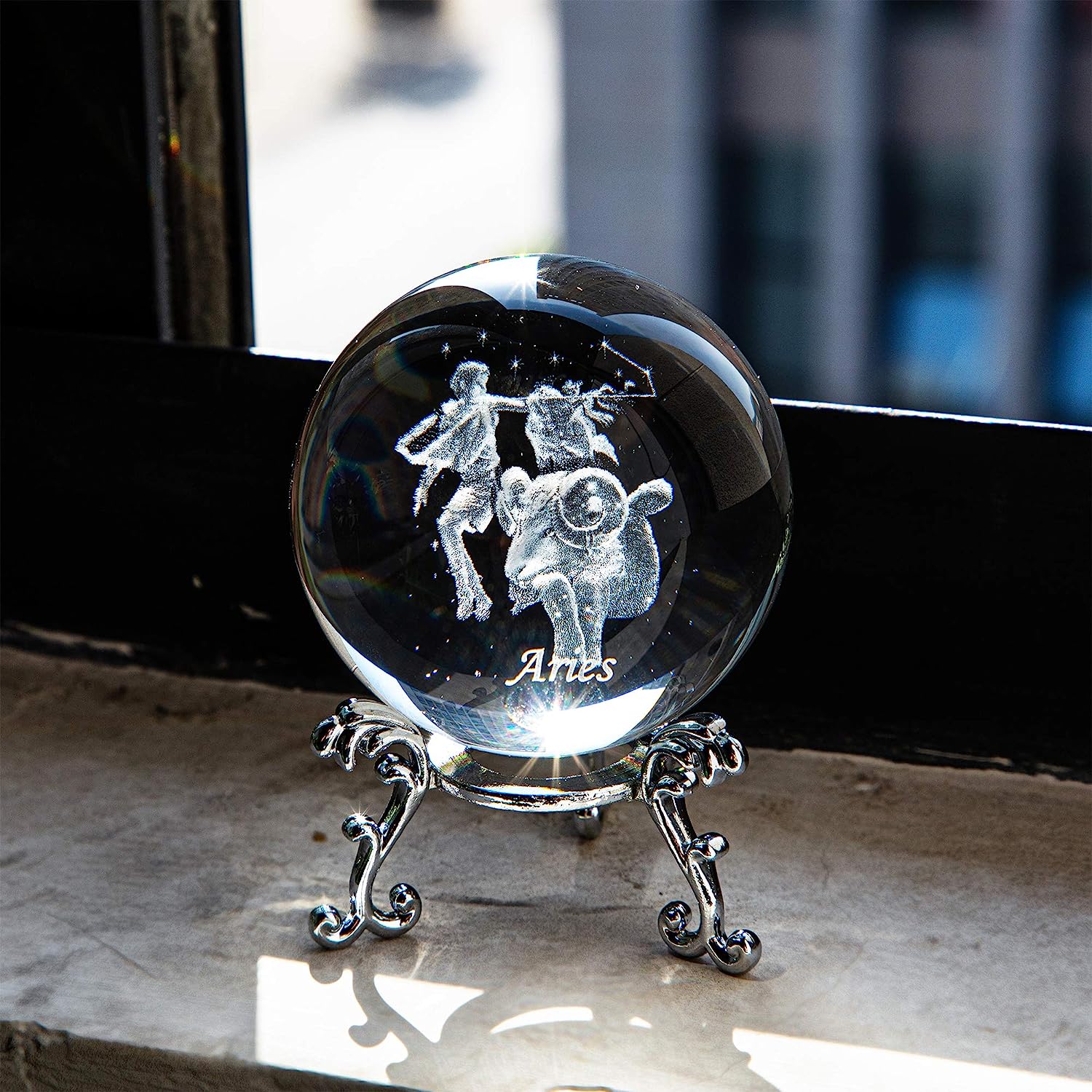 

3D внутренний шар созвездия с резьбой, хрустальный пресс-папье, полная сфера, стекло, фэншуй, с серебристой подставкой для цветов Aries