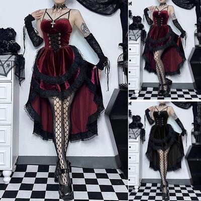 Kobiety Sukienka Cosplay Styl Mroczny Kostium na Imprezę Halloweenową Koronkowy Patchwork Nieregularny Dół