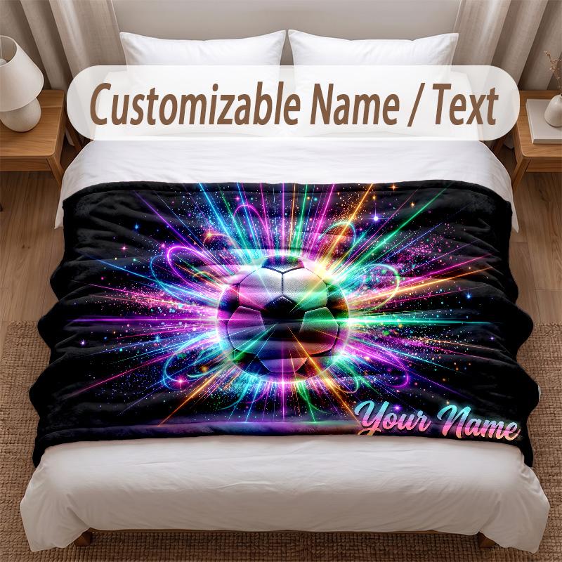 Soccer Theme Soft Blanket Personalized Custom Name Text Print Warm Blanket Home Sofa Bedroom Decor