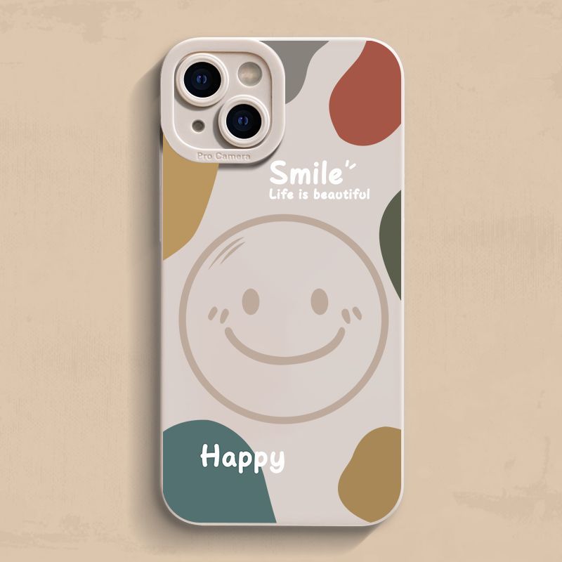 Apple 15promax telefoonhoesje color block smiley face 14 iPhone anti-drop 13 minimalistisch all inclusive 12 zacht 11