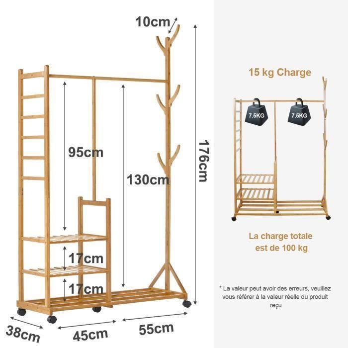 Yorbay Porte Manteau à Roulettes Portant - 100 x 38 x 176 cm - Porte Manteau avec étagères de rangement