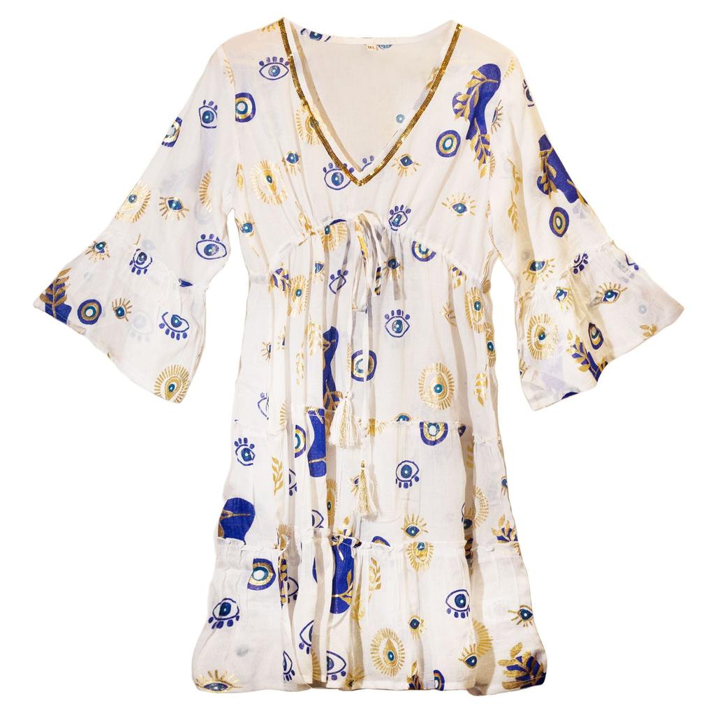 Evil Eye Dress – White Blue Gold L/Xl