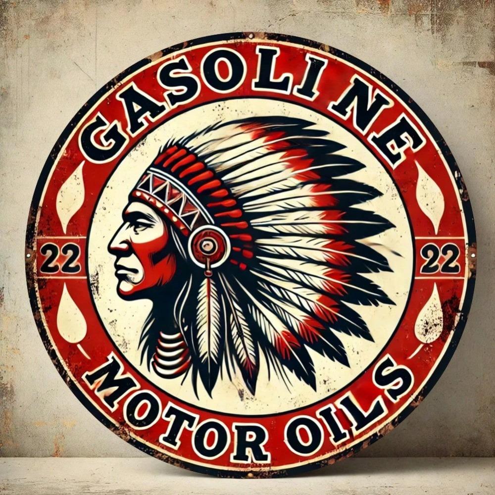 Vintage Gasoline Engine Metal Tin Sign 8x8 Inch Round Wall Art For Garage Bar Cafe Home Decor Gift