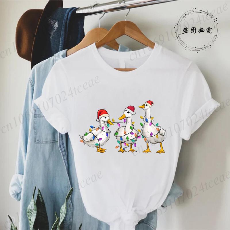 Fashion Funny Just A Goose Duck Xmas Print Tshirt Unisex Short Sleeve Tshirts Christmas Goose Unisex Summer Unisexs Clothing