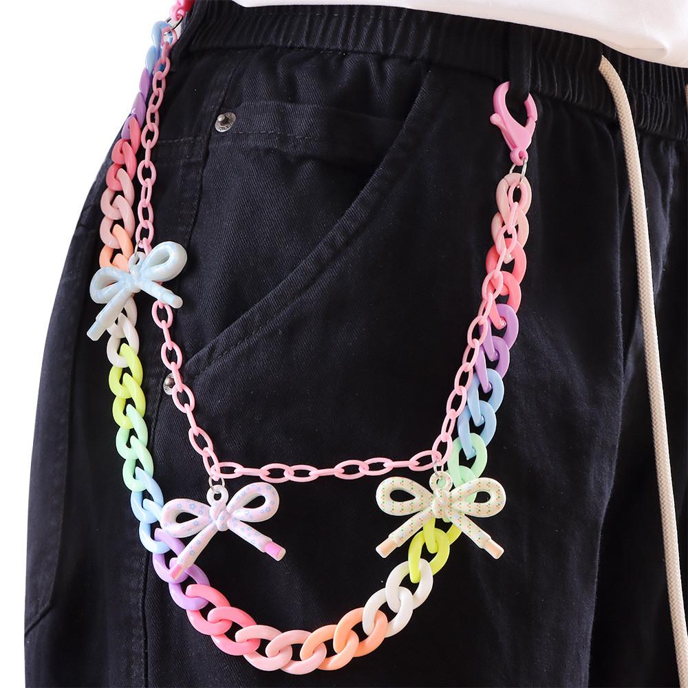 Punk Style Metal Waist Chain With Colorful Acrylic Butterfly For Youth And Teens