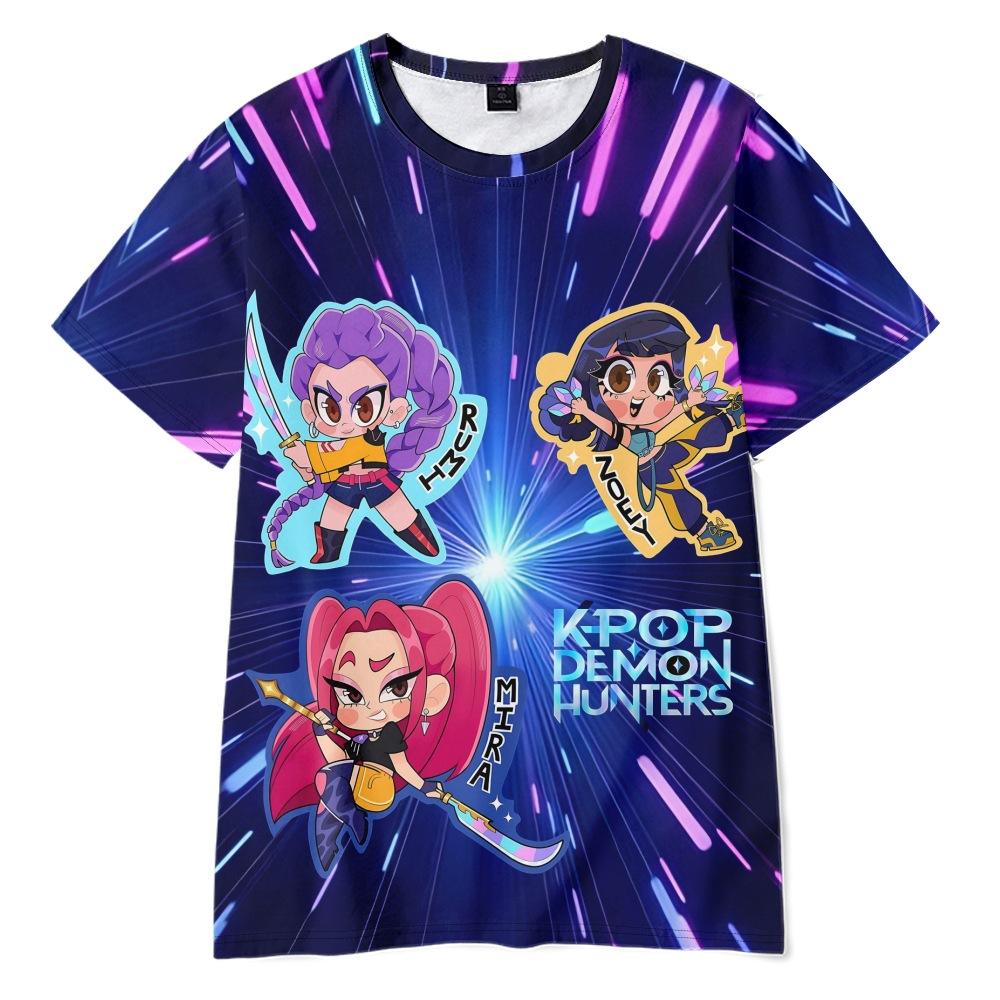 

3D New Movie K-POP Demon Hunting Girl Group Printed Short-sleeve T-shirt Printed Adult Children s Summer 170