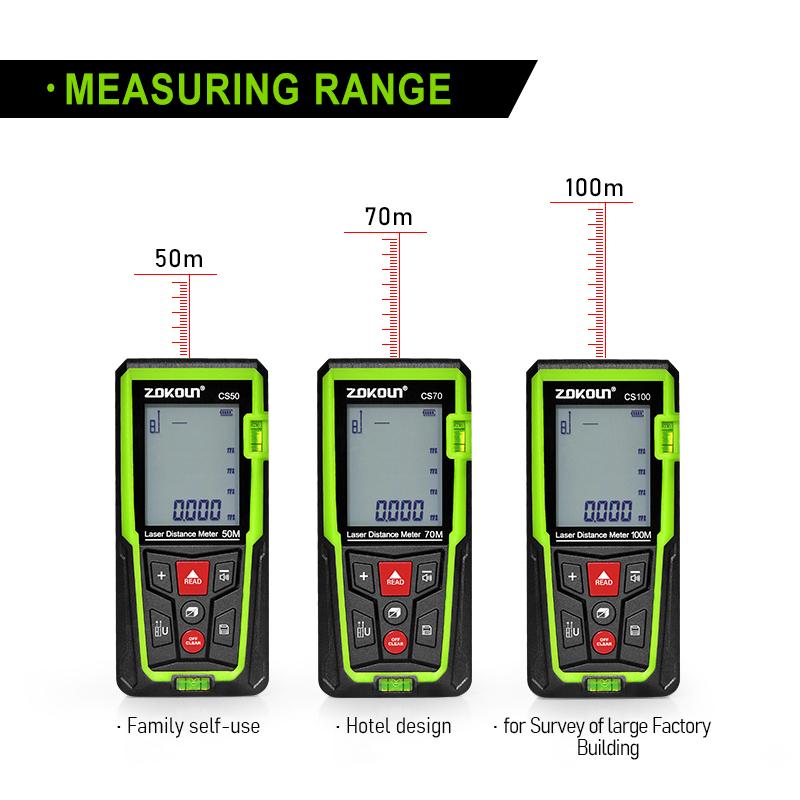 

Zokoun shockproof 50/70/100m laser distance meter electronic ruler laser tape Area Volume Pythagorean digital rangefinder 50m